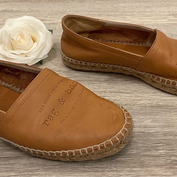 Rag & Bone Espadrille Loafers Flats in Cognac Tan Leather Size 9.5 Retails $375 - Picture 4 of 12